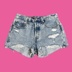 NEW Levi’s Original High Rise Ripped Cut-Off Denim Shorts Light Wash Sz 27